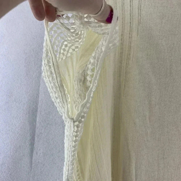 FREE‎ PEOPLE Cream Small Oversized Dolman Sleeve Crochet Cold Shoulder Sweater - Picture 5 of 7